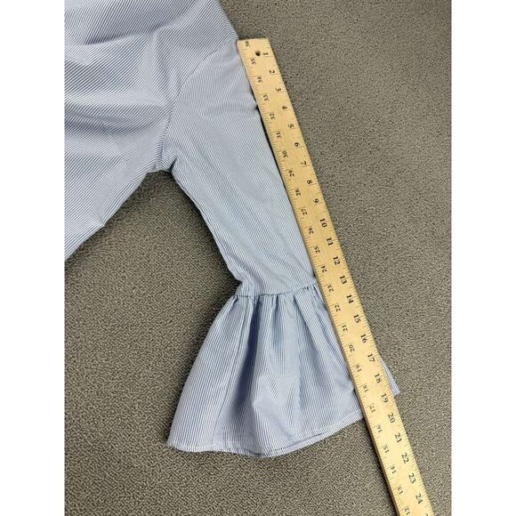 MLM Label Blouse Women XS Blue Bell Sleeve Striped Crewneck Ruffle Cuff Zip Back - Picture 9 of 9